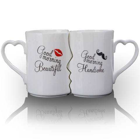 Ceramic Couple Mugs for Bride and Groom Anniversary.