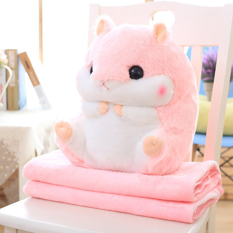Plush Hamster Doll Pillow Blanket Cushion.